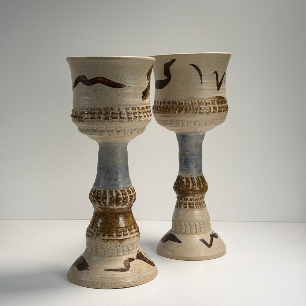 Set of Vintage Studio Pottery Goblets Signed Handmade Patully Art Deco Old World